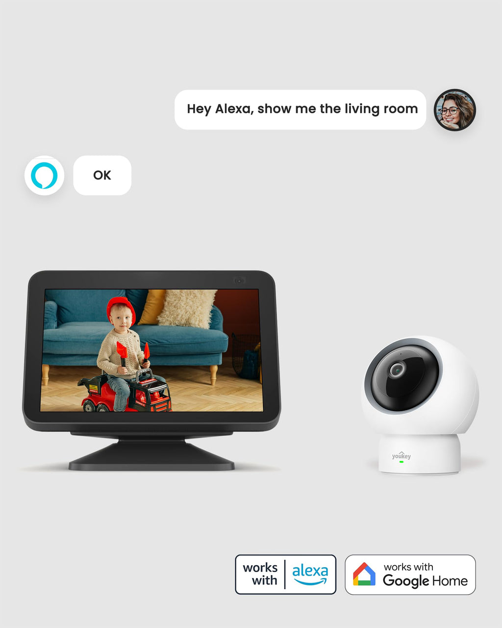 youkey Indoor Camera 2.5K, No Monthly Fees, Pan & Tilt, 360° Dog/Pet Camera for Home Security, 2.4/ 5GHz WiFi 6, Bluetooth Pairing, Human/Pet/Baby Crying Detection, Two-Way Audio, Night Vision