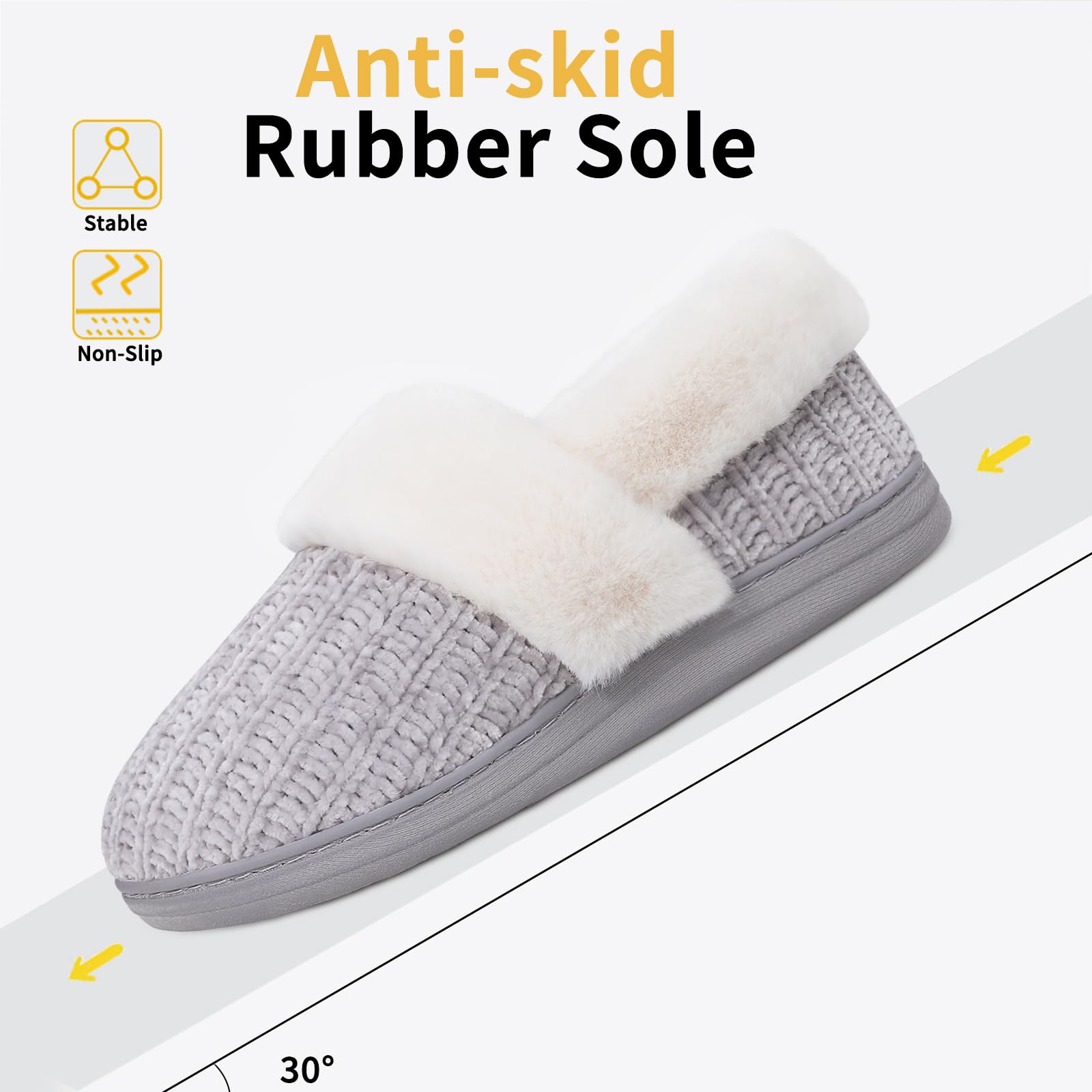 Evshine Women's Fuzzy Memory Foam Slippers, Closed Back Knit Bedroom Slippers, Slip-On Warm House Shoes for Indoor & Outdoor Comfort, Grey, 38-39 (Size 7-8)
