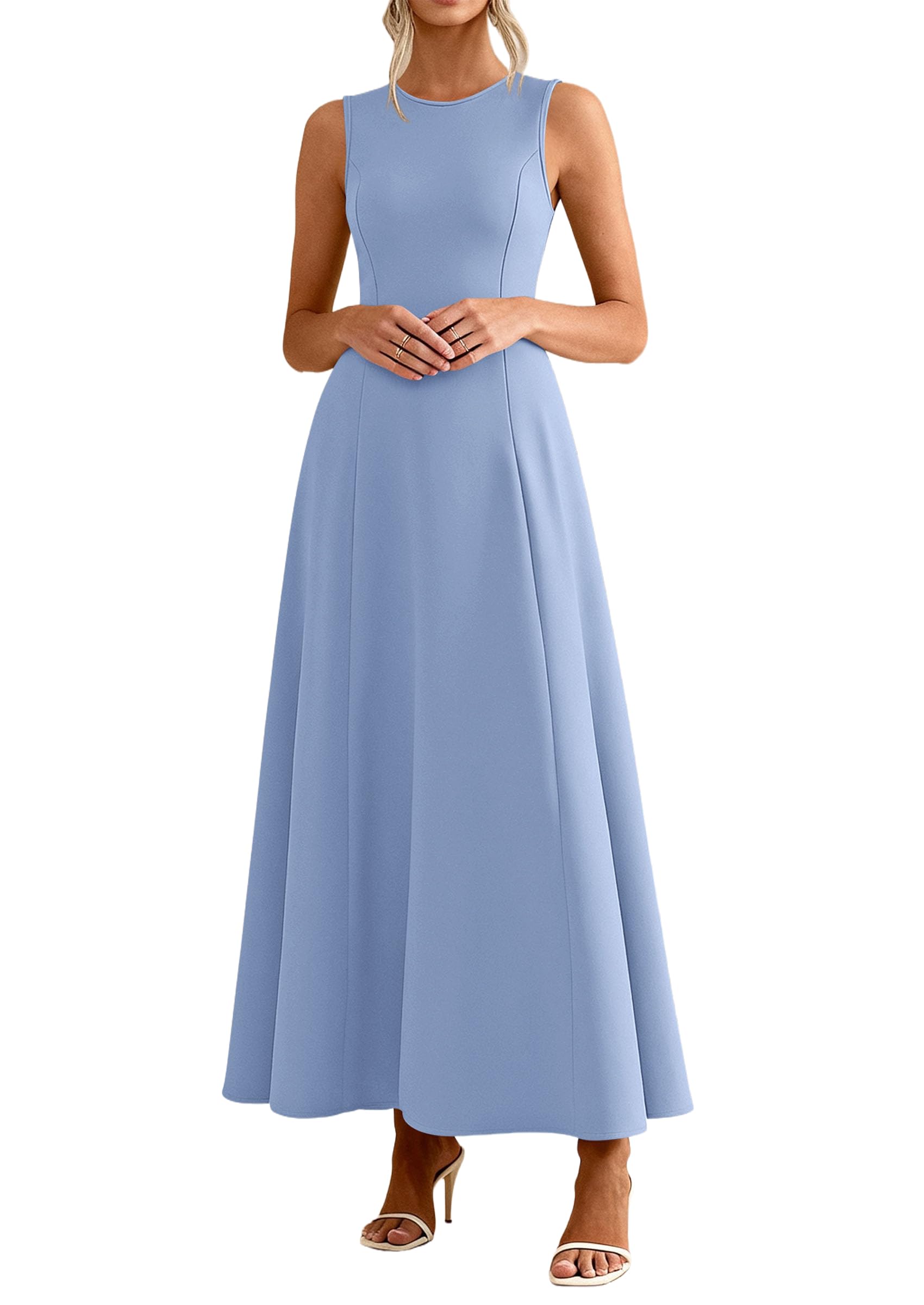 PRETTYGARDEN Women's Maxi Dress Summer Wedding Guest 2026 Spring A Line Long Tank Flowy Modest Sleeveless Cocktail Dresses (Light Blue,X-Large)