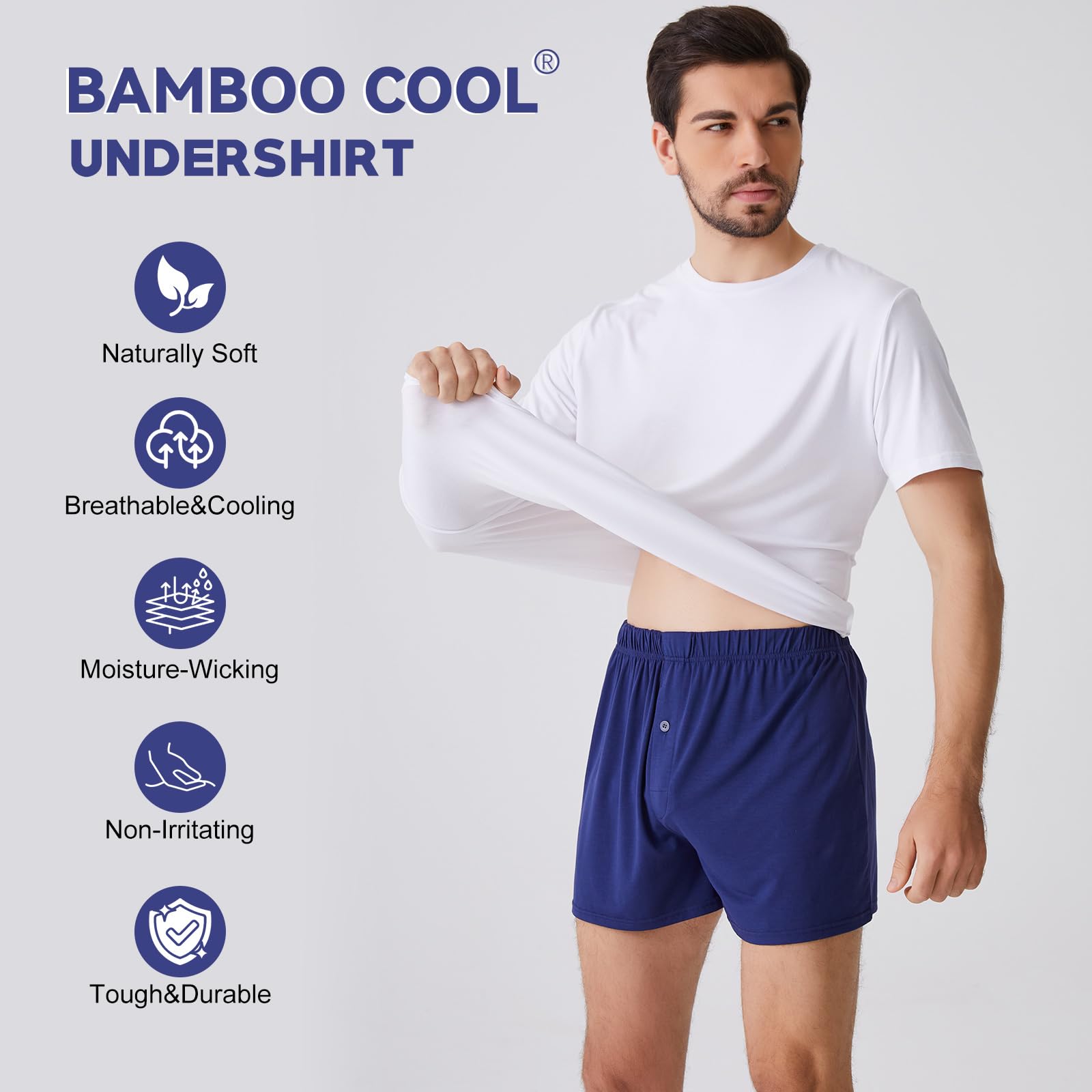 BAMBOO COOL Men's Undershirts for Men Pack,Moisture-Wicking Tees,Stretch Crew Neck Soft T-Shirts(White, 3 Pack)