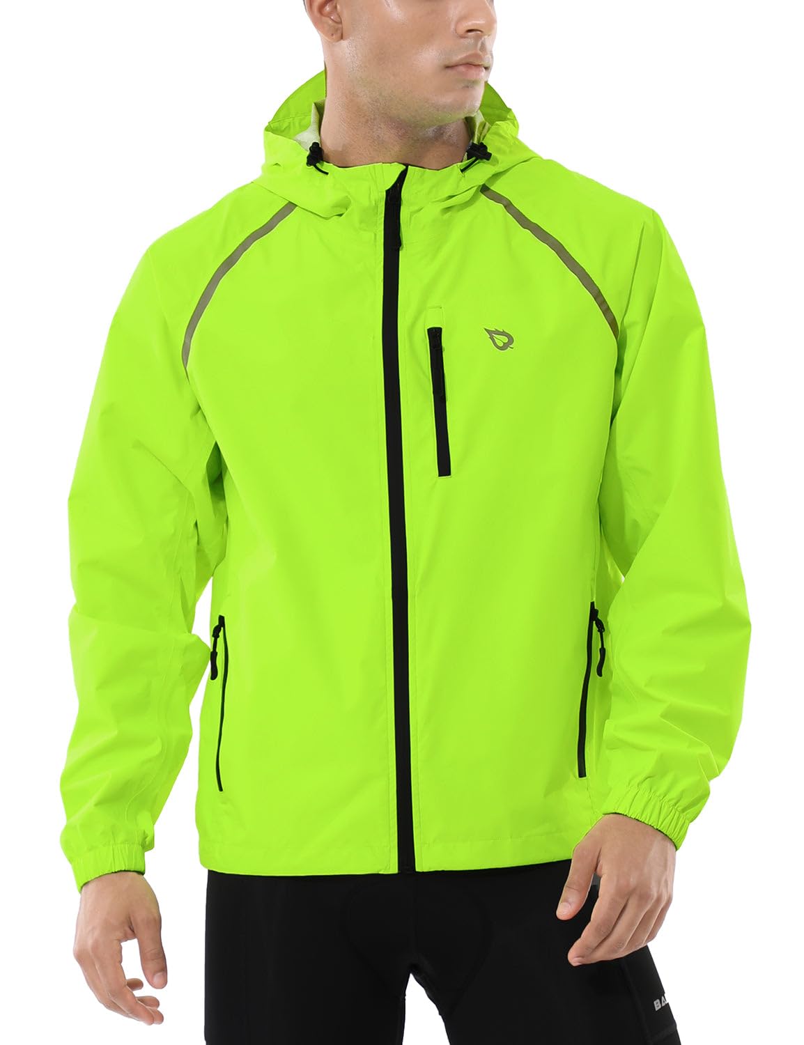baleaf Mens Rain Jacket Waterproof Raincoat Windbreaker Running Cycling Gear Golf Jackets Hood Lightweight Reflective Yellow L