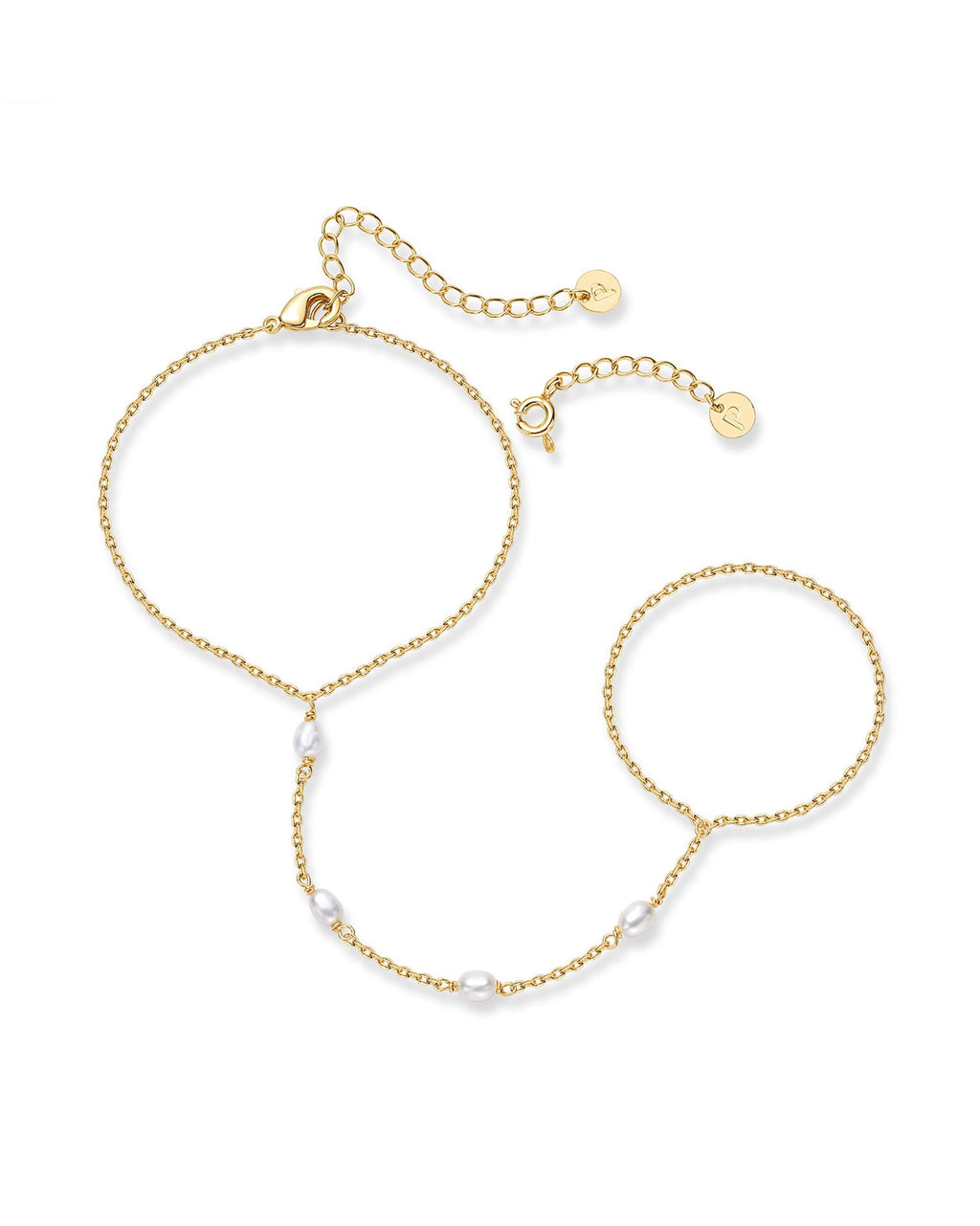 PAVOI 14K Yellow Gold Plated Freshwater Pearl Gold Hand Chain Bracelet for Women - Trendy Ring Bracelet Hand Chain Body Jewelry