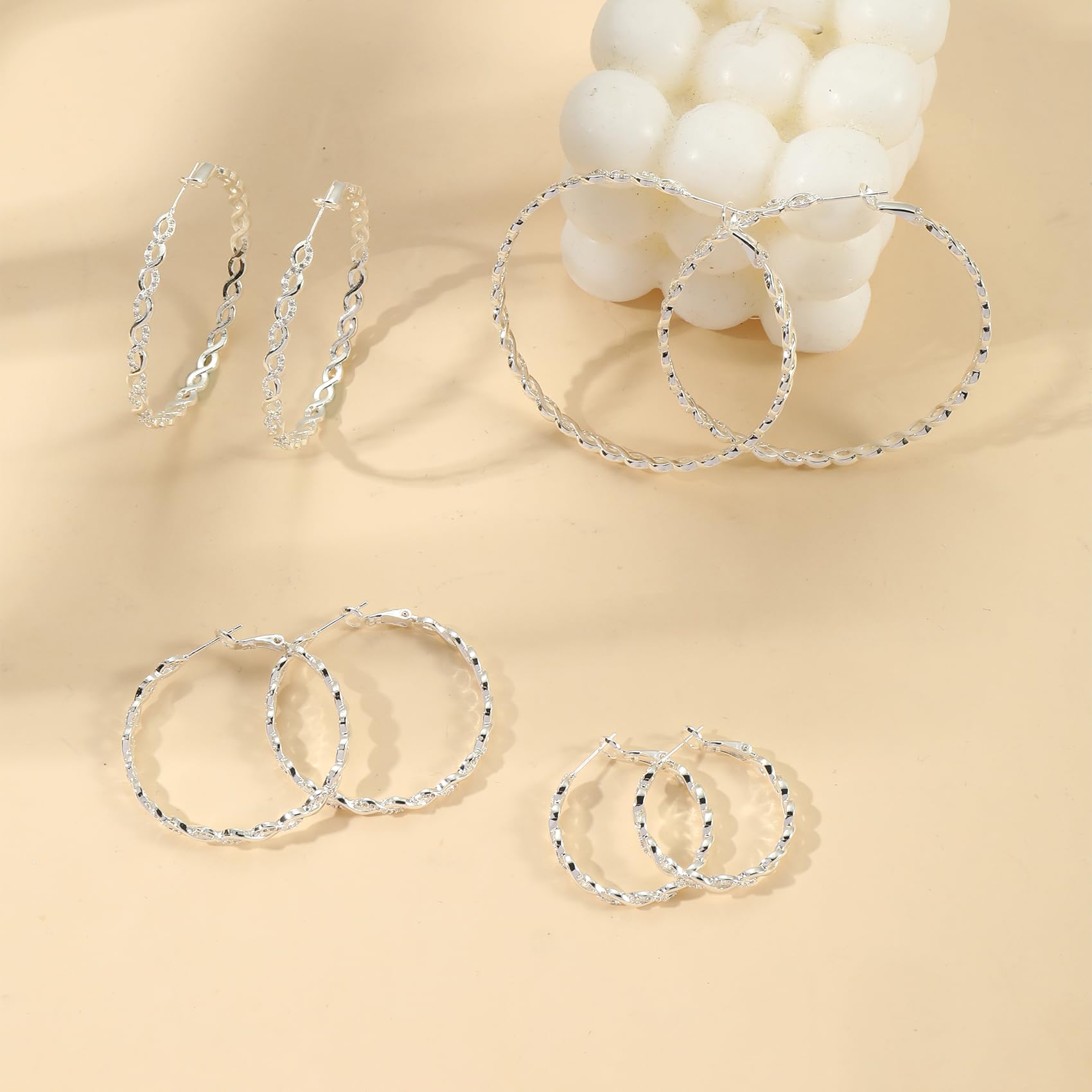 Senteria 925 Sterling Silver Earrings Hoops for Women Lightweight Twisted Hoop Earrings With Cubic Zirconia Hypoallergenic Hoops Earrings (30MM)