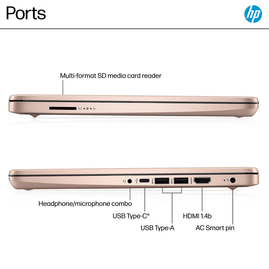 HP 14 Laptop Computer 2025 Ultra Light, AI Copilot Student Business, Quad-Core Intel, 16GB RAM, 628GB Storage (128GB UFS+ 500GB Ext), 1 Yr Office 365, 12 Hr Battery MarxsolAccessory Win 11S, Rose Gold