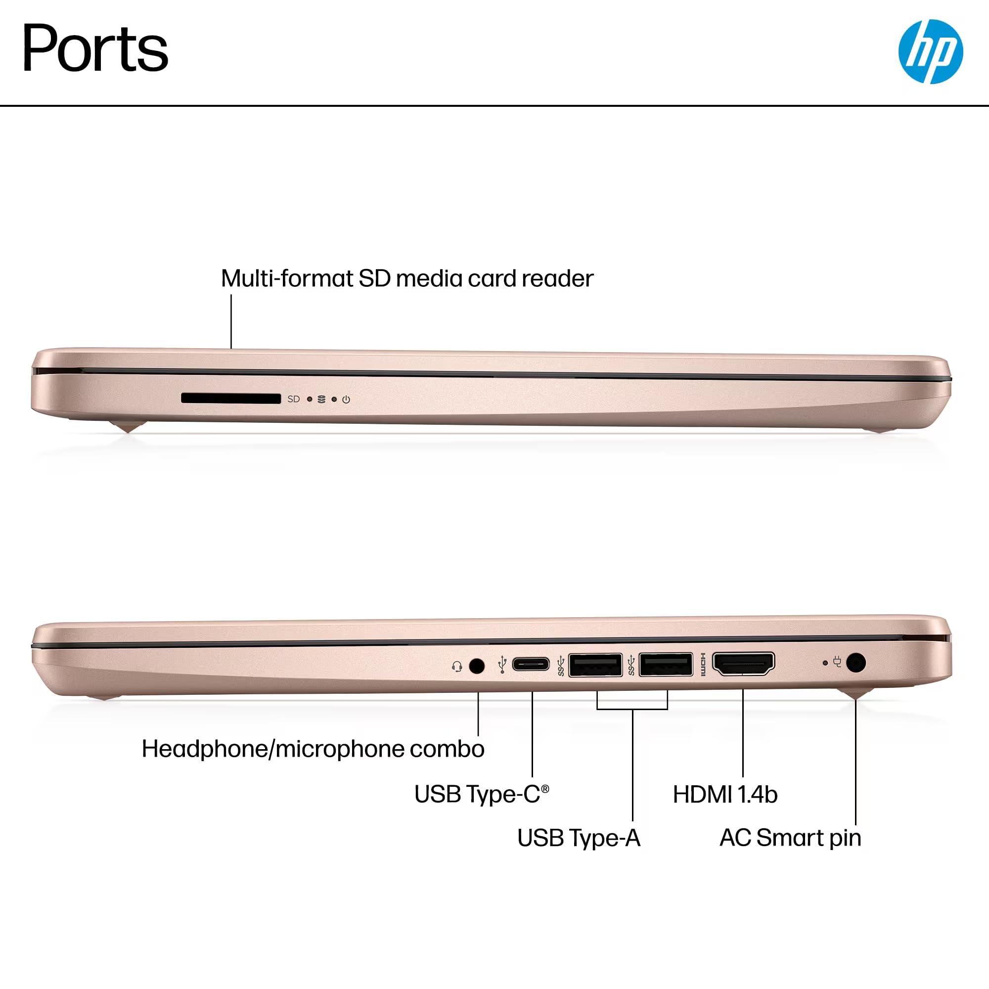 HP 14 Laptop Computer 2025 Ultra Light, AI Copilot Student Business, Quad-Core Intel, 16GB RAM, 628GB Storage (128GB UFS+ 500GB Ext), 1 Yr Office 365, 12 Hr Battery MarxsolAccessory Win 11S, Rose Gold