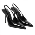 Women's Slingback Stiletto High Heels Pointed Toe Slip On Pumps Shoes Patent Leather Stretch Strap Backless Dress Heels Black