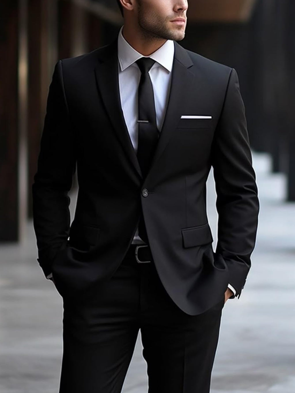 i · FineLong Men's 2 Piece Suit one Button Slim Fit Formal Wedding Prom Tuxedo Suits Blazer Pants Set (US, Alpha, XX-Large, Regular, Regular, Black)