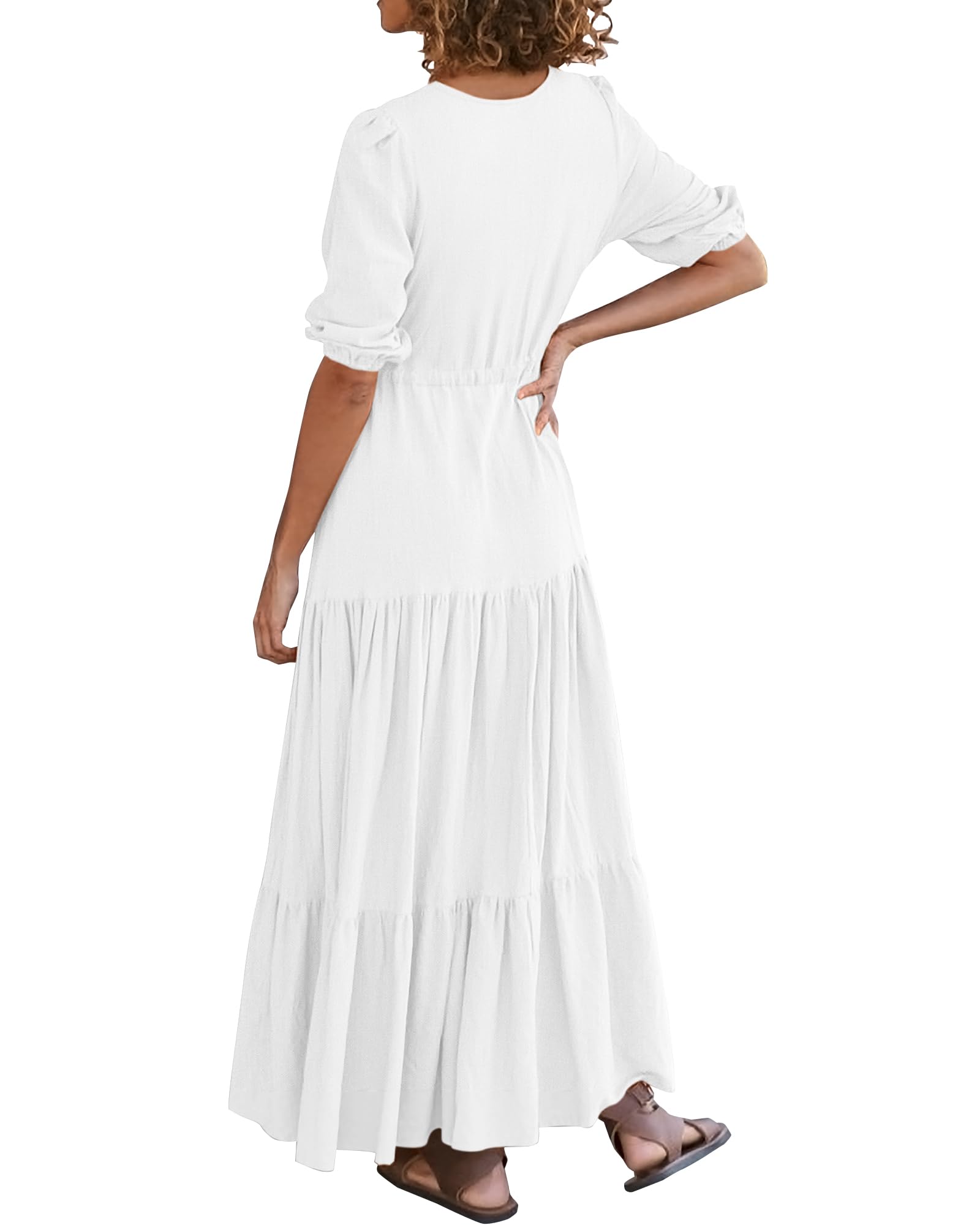 BTFBM Formal Wedding Guest Dresses for Women Summer Dresses Short Sleeve V Neck Maxi Dresses (Solid Beige White,XX-Large)
