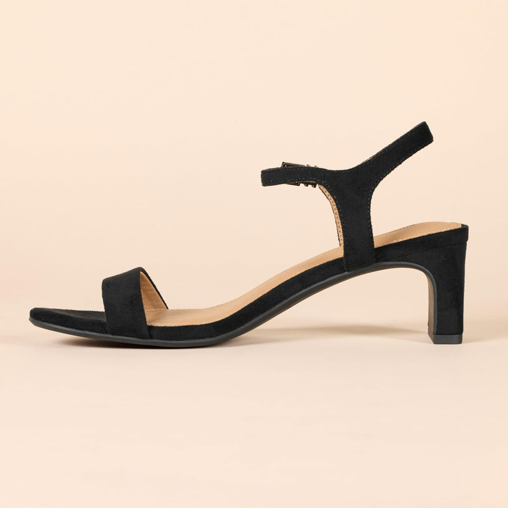 Amazon Essentials Women's Ankle Strap Low Heel, Black Faux Suede, 8