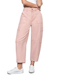 GRAPENT Women's Trendy Summer Casual Cropped Barrel Leg Stretchy Jeans - Candy Pink, Size 12 to 14
