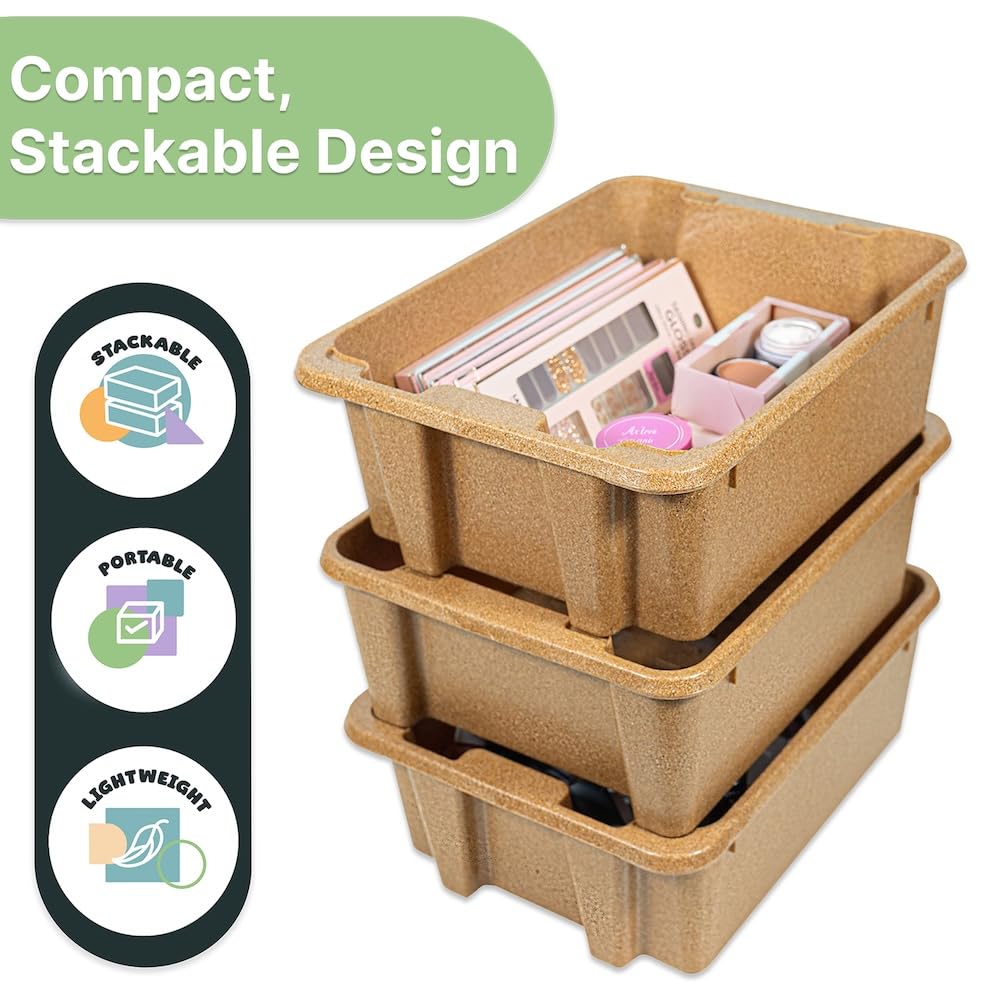 Best Kept Cupboard Organizers And Storage | Plastic Tray Wood-Like Texture| Bathroom Essentials | Skincare Organizer | Facial Care Product Storage Bin | Light Brown 3-Piece Organizer Set