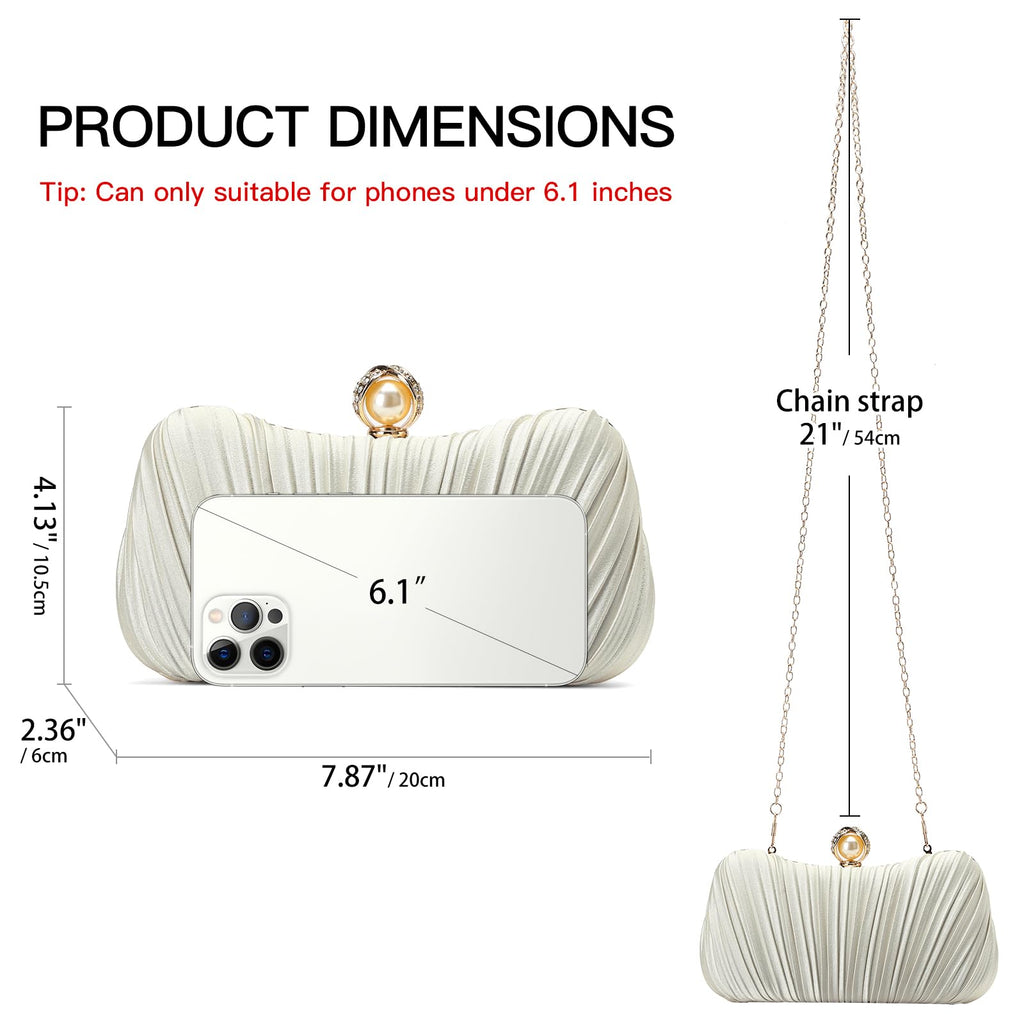 RNIEGA Small Clutch Purses for Women Evening Bag Pleated Satins Clutch Purse Luxury Handbags for Wedding Party