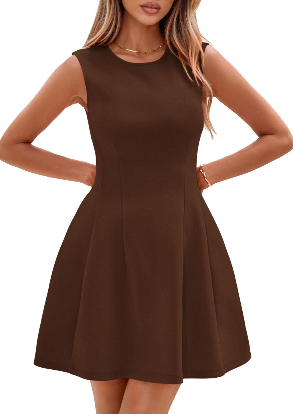 PRETTYGARDEN Summer Dresses for Women 2026 Elegant Classy Spring A Line Business Casual Work Graduation Cocktail Short Dress (Dark Brown,XX-Large)