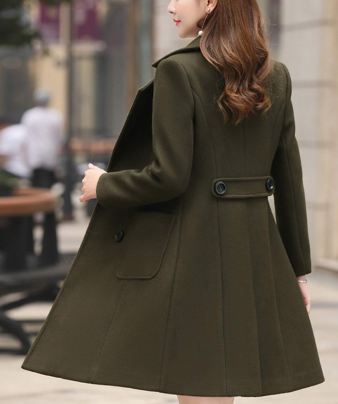 chouyatou Women Elegant Notched Collar Double Breasted Wool Blend Over Coat (Medium, Army green)