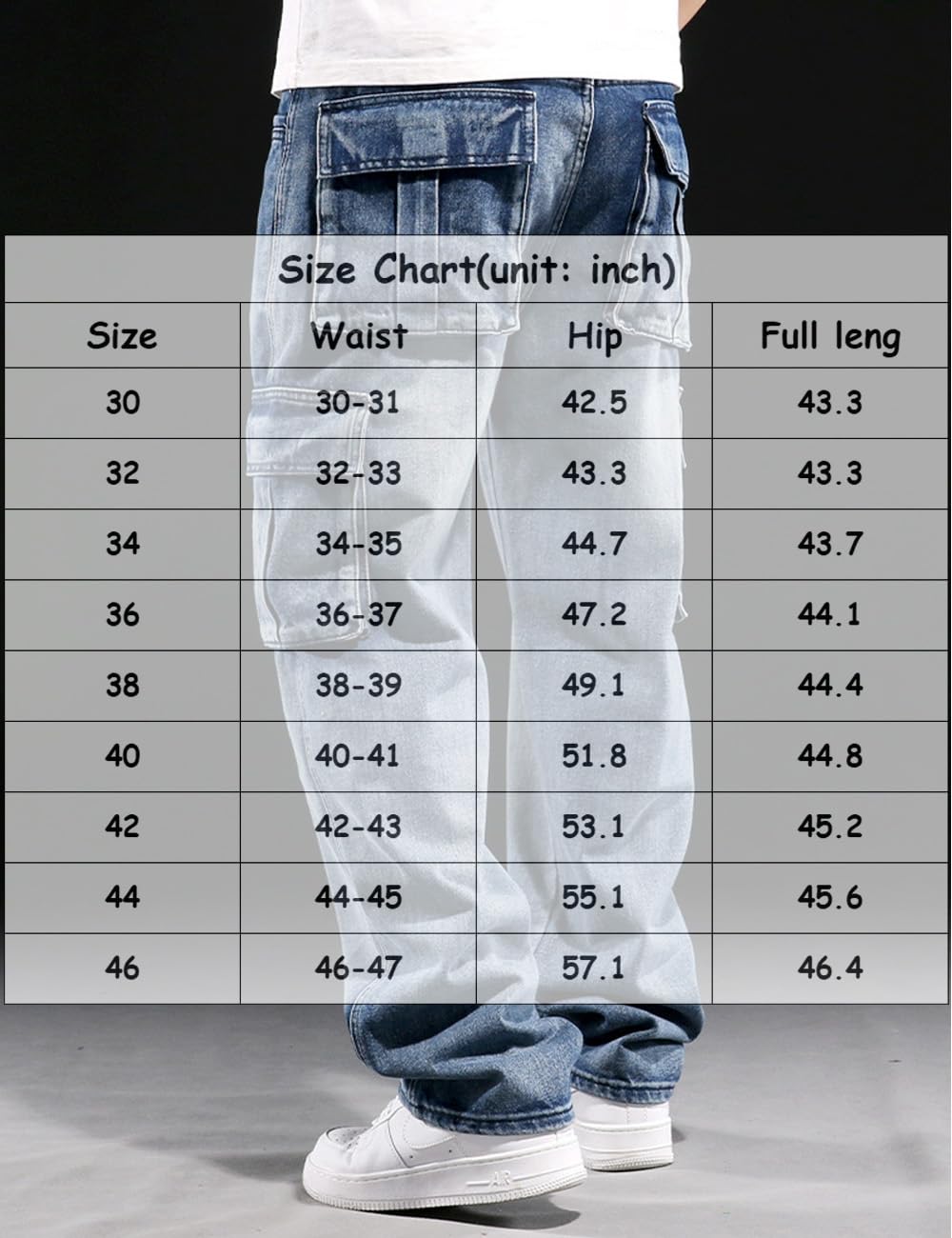 Nutriangee Men's Casual Baggy Cargo Workwear Jeans Loose Fit Straight Leg Hip Hop Denim Pants Yellow 44