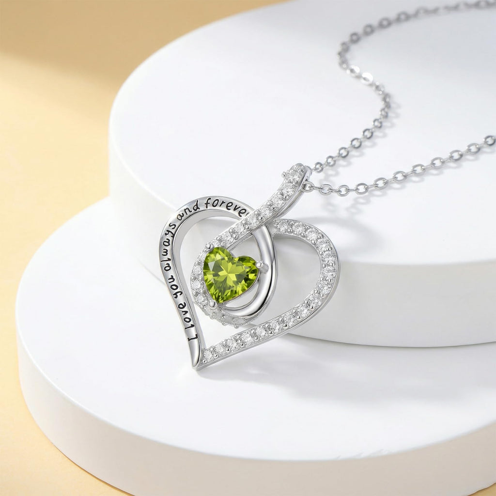 OKROKTOT August Love Heart Birthstone Necklace Women Infinity Heart Necklace I Love You Always and Forever Jewelry Mothers Valentine's Day Gifts for Her Mother Wife Daughters