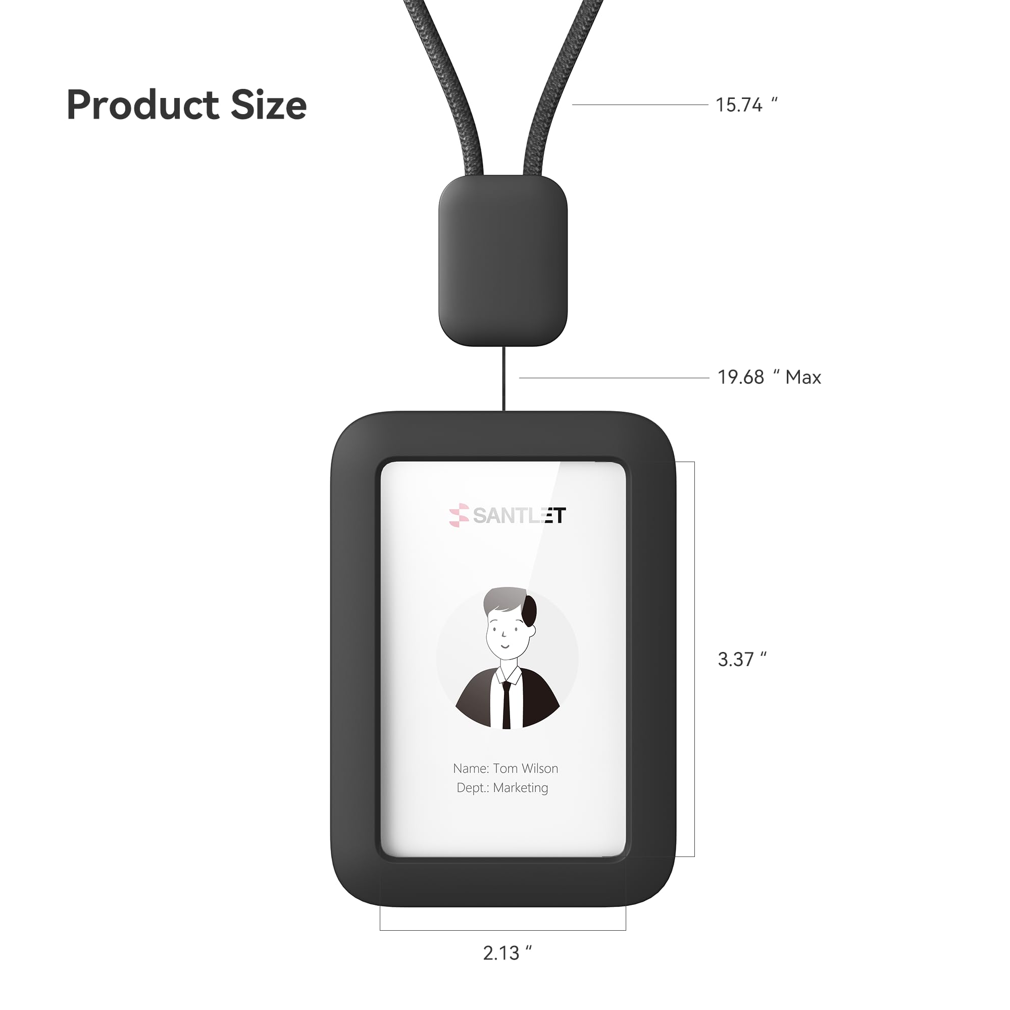 Lanyards for ID Badges Holder, SANTLET Silicone ID Badge Holder Name Card Case Protector with Retractable Cord, Safety Breakaway Buckle, 2 Card Slots for Office Staff Teachers Employees Cruising Black