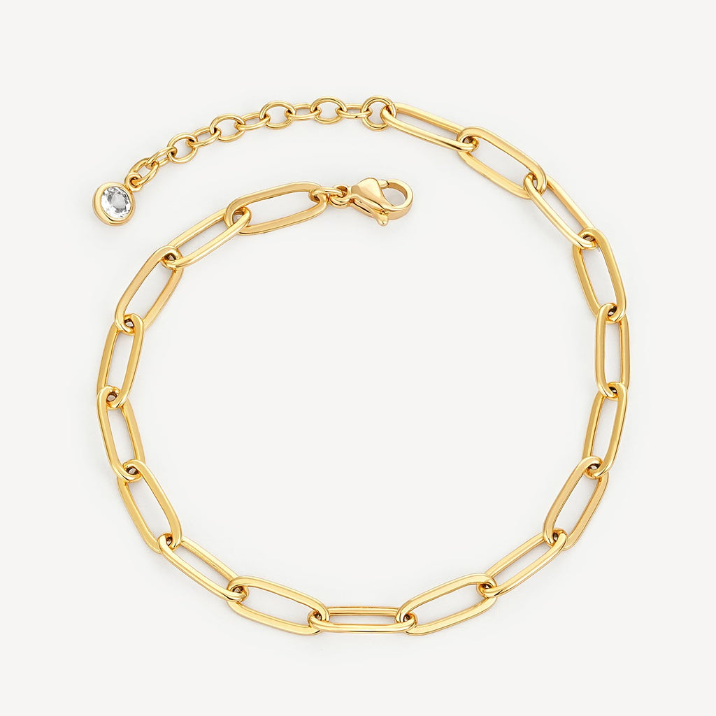 MEVECCO Bracelet for Women Gold Paperclip Chain Oval Link 14K Gold Plated Dainty Simple Jewelry