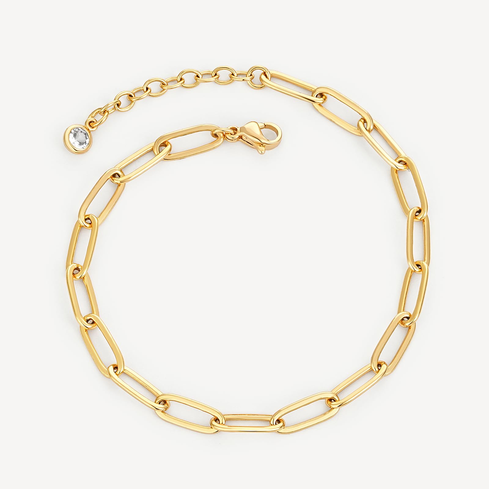 MEVECCO Bracelet for Women Gold Paperclip Chain Oval Link 14K Gold Plated Dainty Simple Jewelry