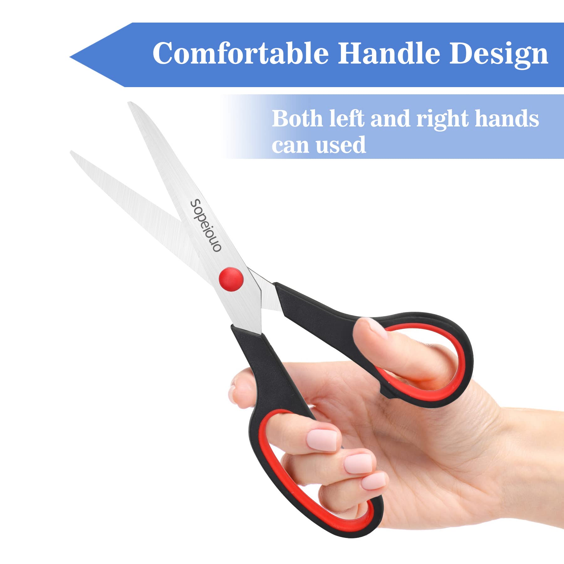 Scissors Set of 6-Pack, 8" Scissors All Purpose Comfort-Grip Handles, Sharp Scissor for Office Home School Craft Sewing Fabric Supplies, High/Middle School Student Teacher, Right/Left Hand