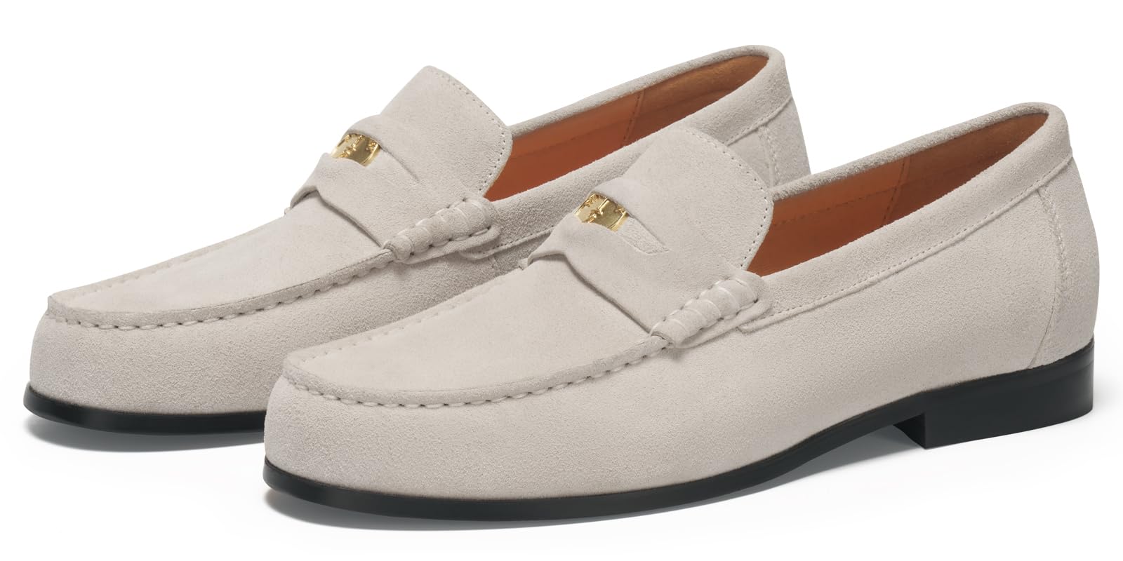 Journey West Suede Slip-on Penny Loafers Shoes for Men Beige US 9