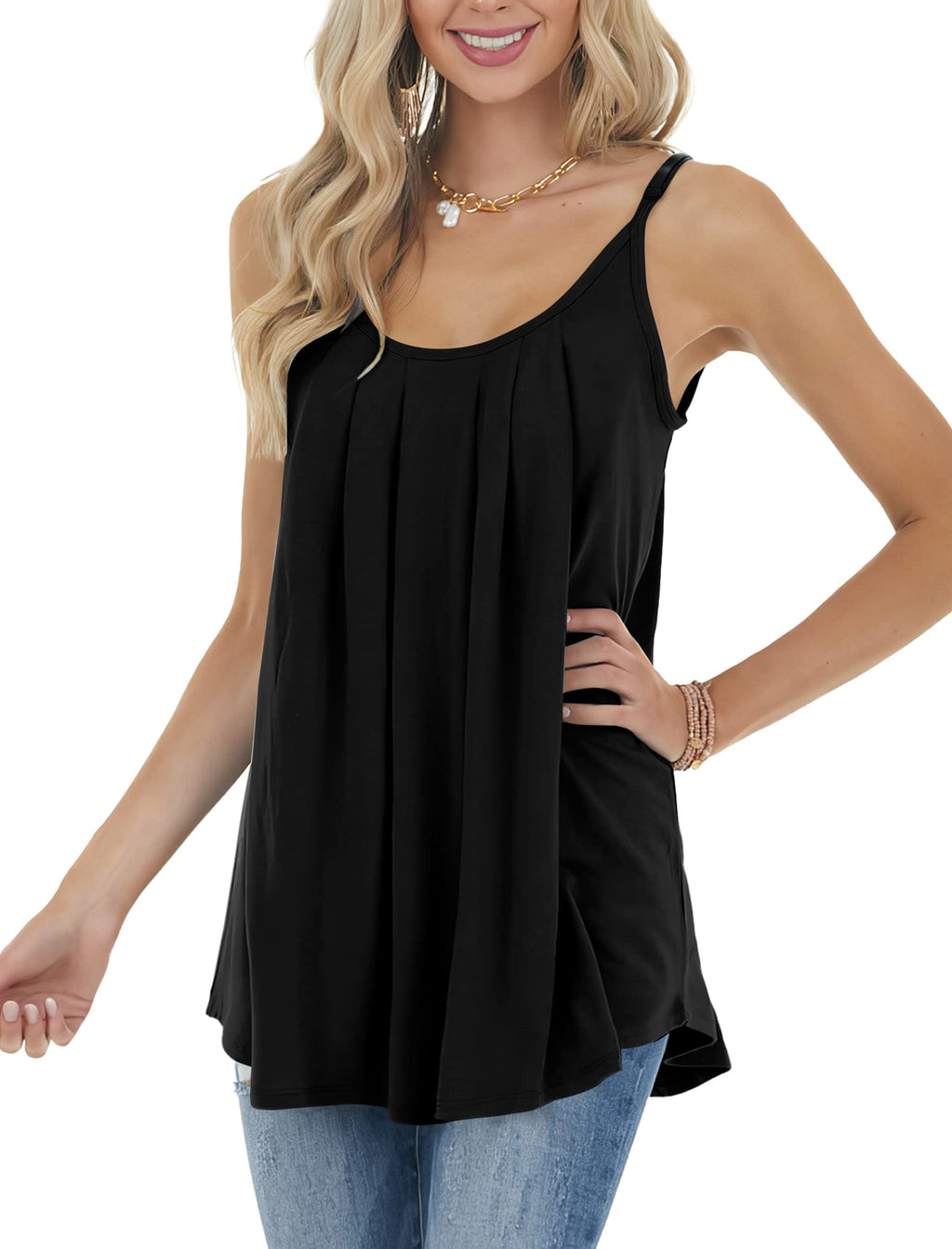 Tops for Women 2025 Trendy Loose Fit Flowy Workout Tanks Summer Shirts Spring Beach Vacation Clothes Black L