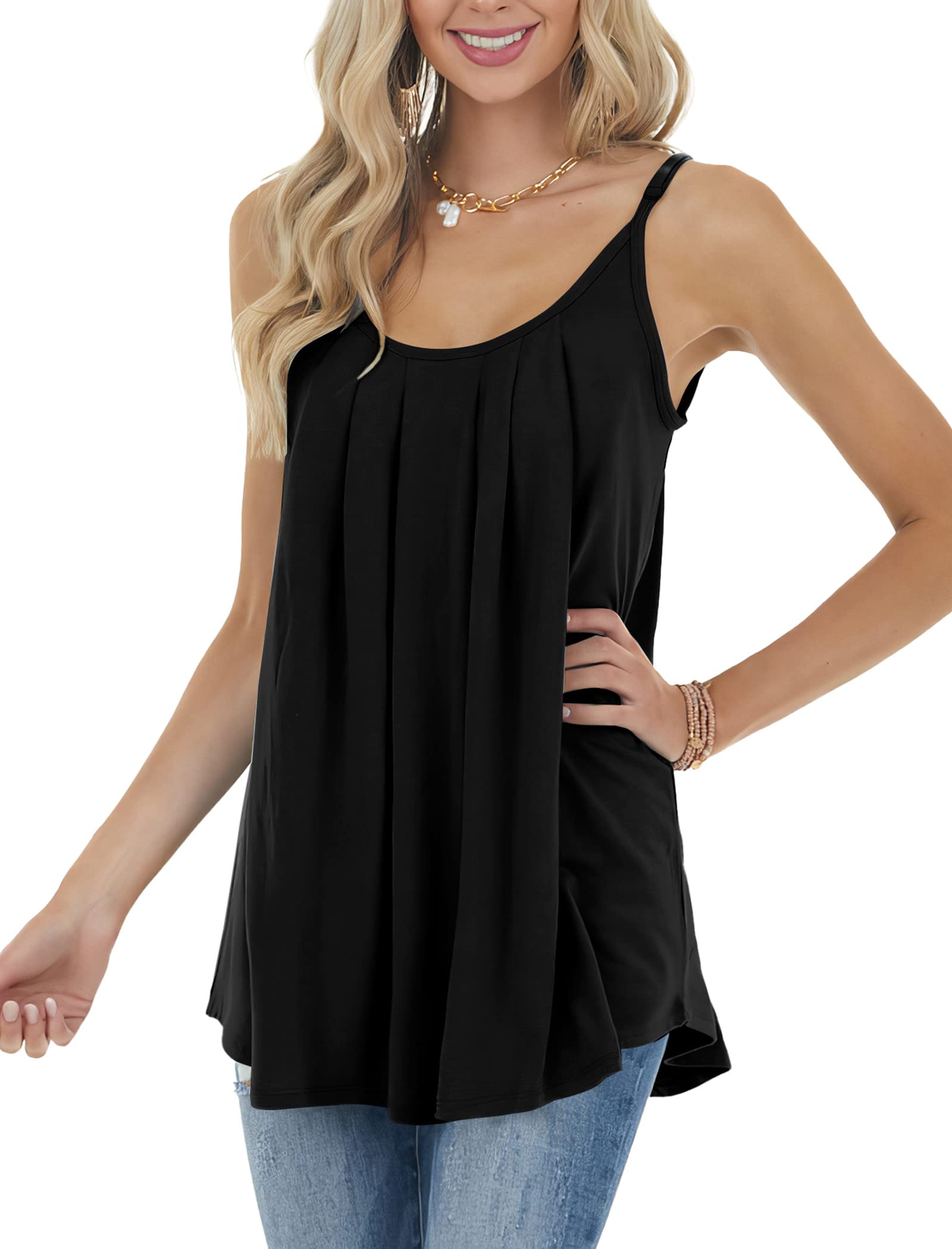 Tops for Women 2025 Trendy Loose Fit Flowy Workout Tanks Summer Shirts Spring Beach Vacation Clothes Black L