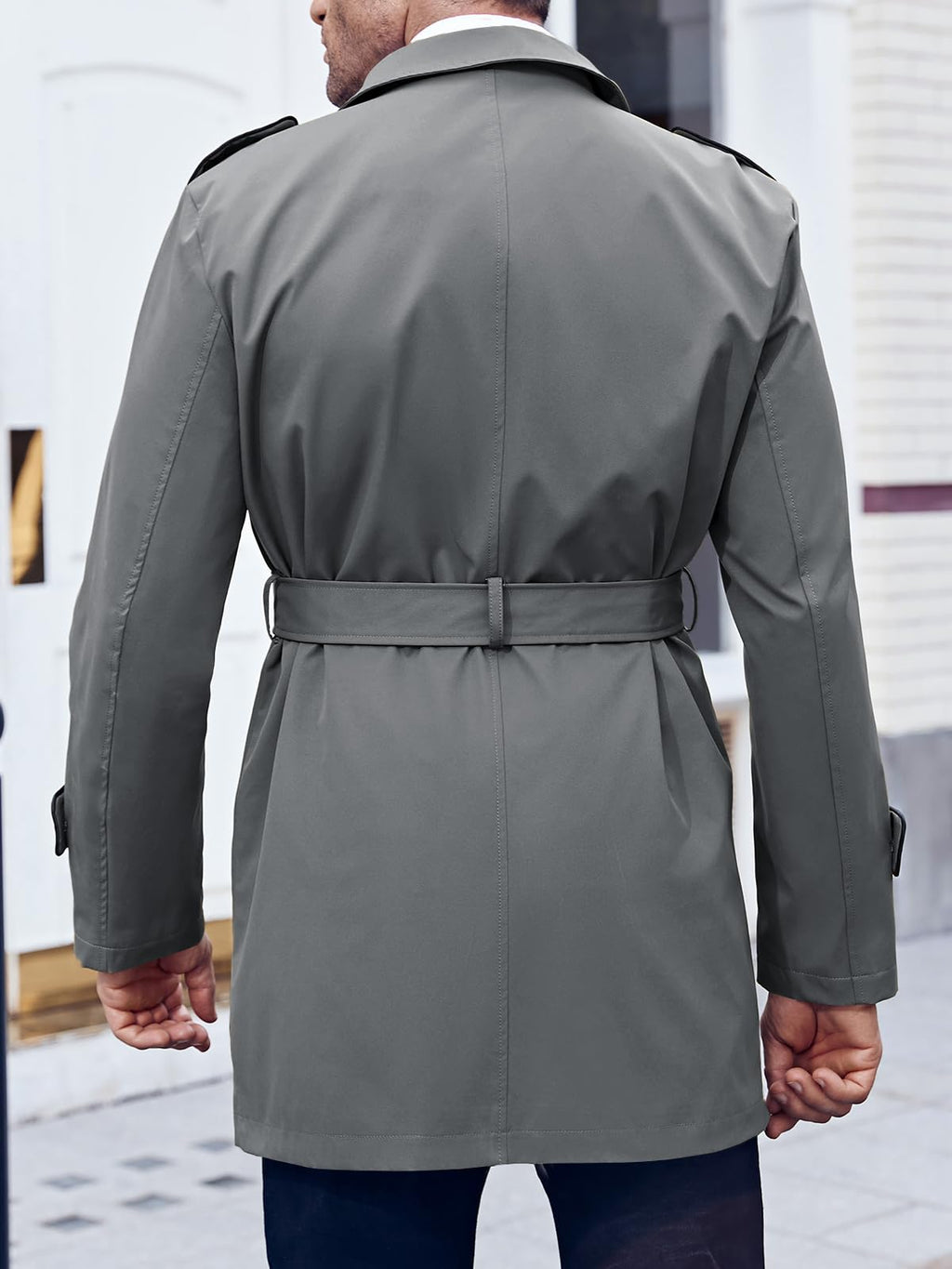 Makkrom Men's Trench Coat Slim fit Double Breasted Notched Lapel Belted Windbreaker Long Jacket Casual Windproof Overcoat