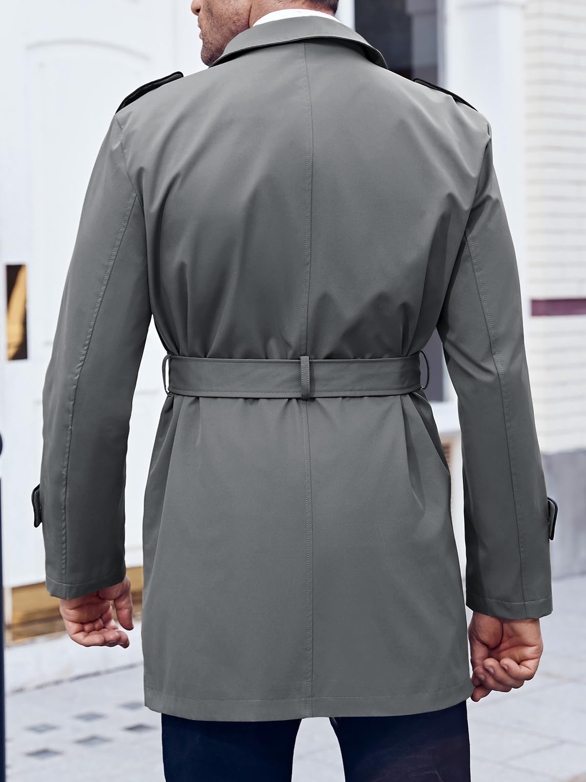 Makkrom Men's Trench Coat Slim fit Double Breasted Notched Lapel Belted Windbreaker Long Jacket Casual Windproof Overcoat
