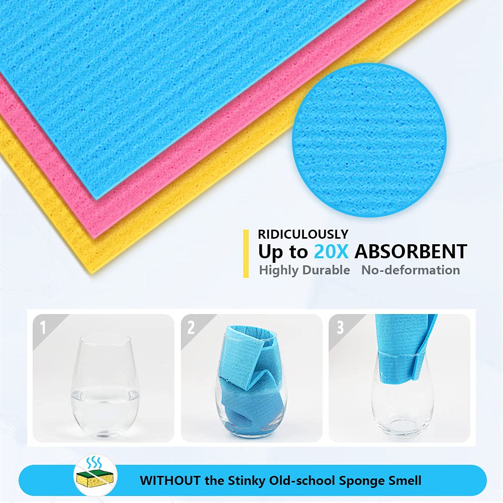 AIDEA Swedish Dish Cloth, 10PK, Swedish Dishcloths for Kitchen, Reusable Paper Towels Washable, Sponge Cloths Kitchen, Absorbent Dish Rags, Dish Towels Cloth, 7"x6"