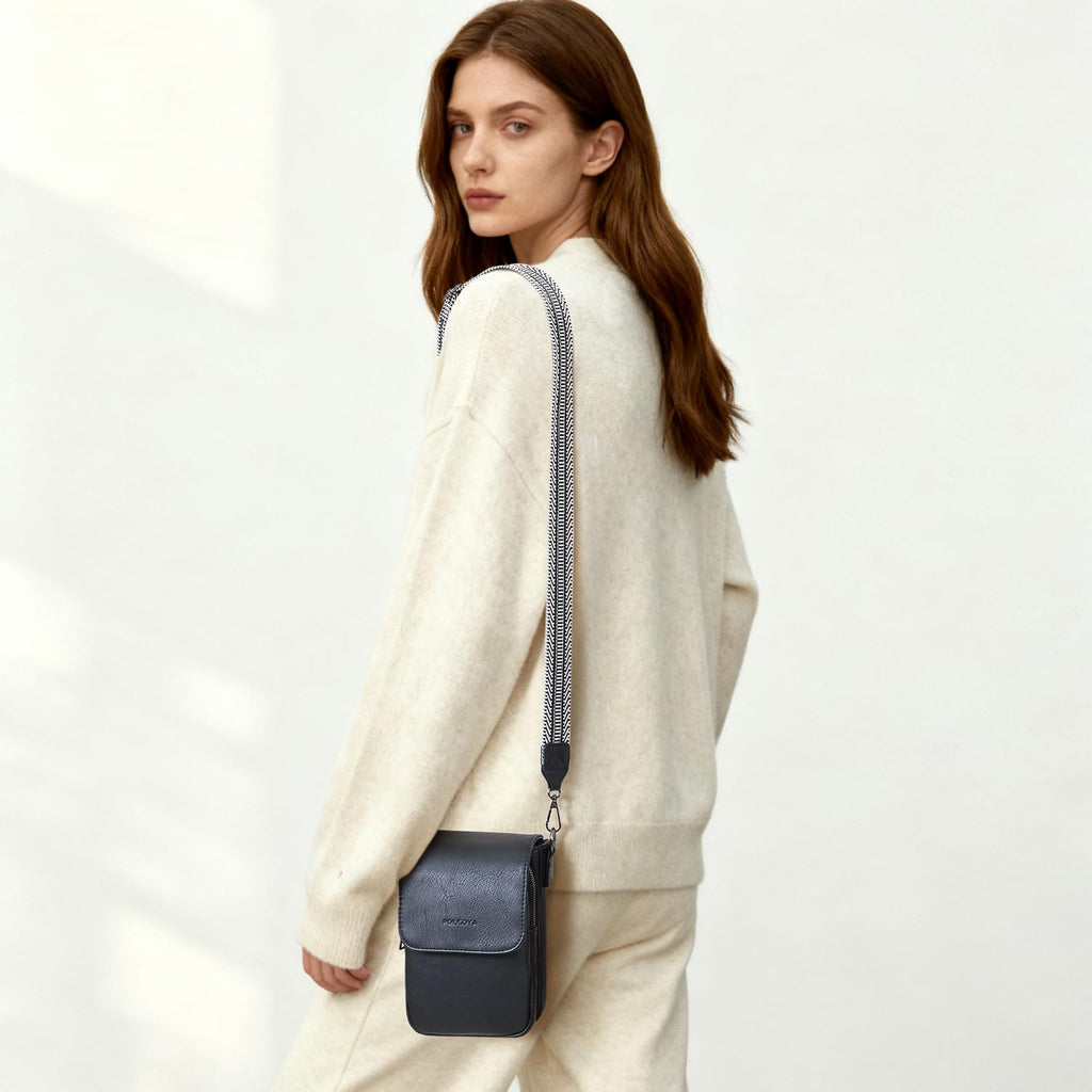 POIUGOYA Small Crossbody Bags for Women Trendy,Leather Triple Compartment Cell Phone Crossbody Wallet Purses with Card Slots