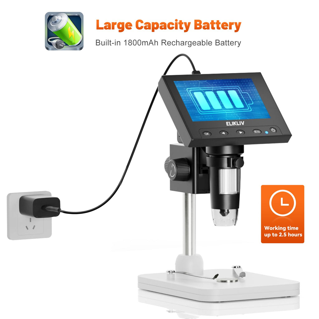 Elikliv Microscope, LCD Digital Coin Microscope 1000x, Coin Magnifier with 8 Adjustable LED Lights, PC View Compatible with Windows/MacBook, EDM4, 4.3-Inch