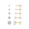 PAVOI Waterproof Five Pairs Stud Earrings for Women - 14K Yellow Gold Plated Stainless Steel Pack of 5 Cubic Zirconia Earrings for Men and Women - Hypoallergenic Premium CZ Studs Set