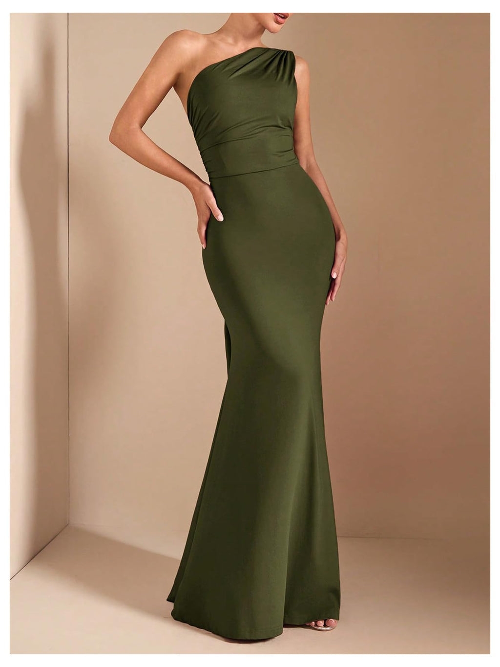Verdusa Women's One Shoulder Maxi Formal Dresses Tie Backless Wedding Guest Dress Elegant Festival Date Night Outfits Army Green Small