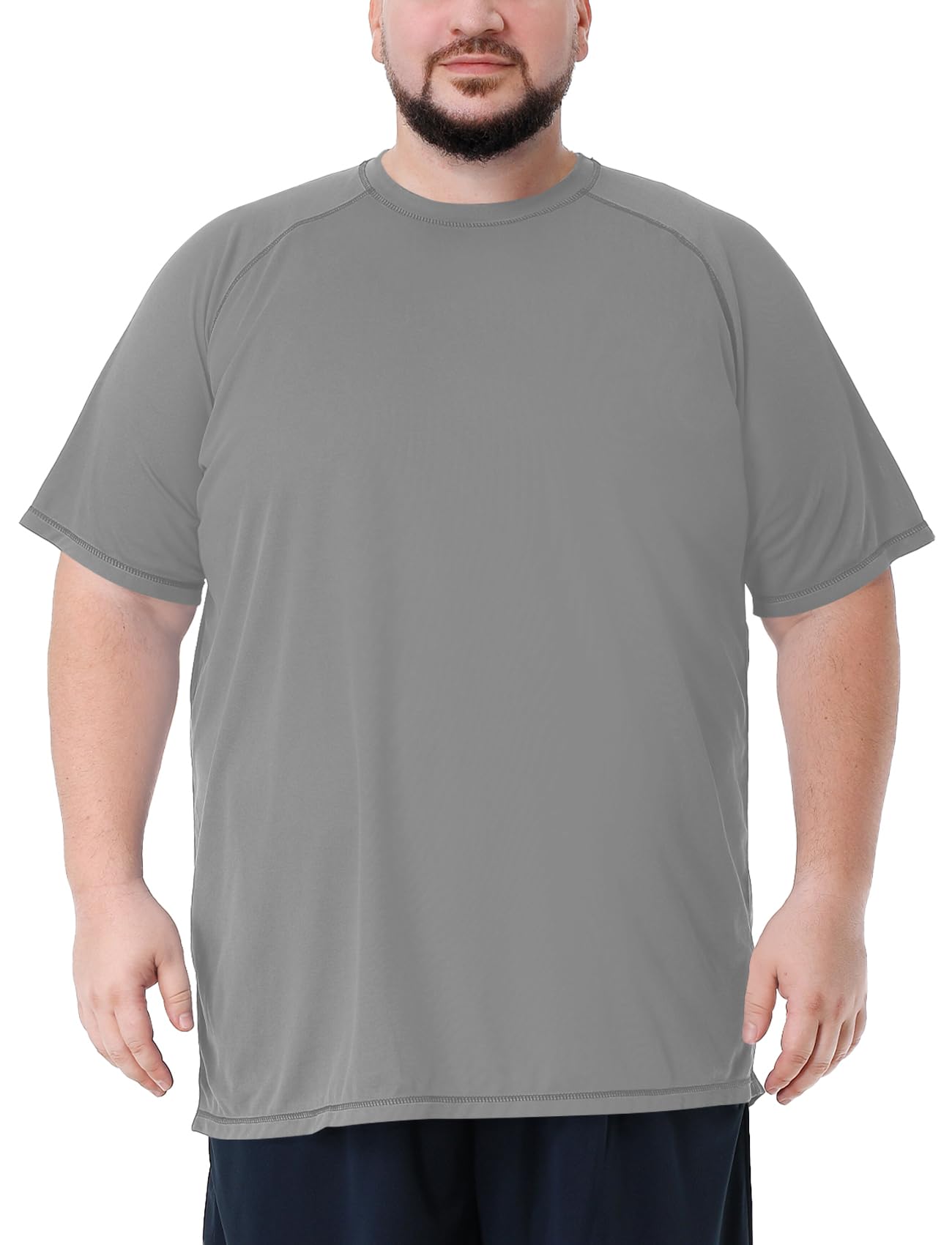 Mens Big and Tall Swim Shirt Sun Protection UPF 50+ Rash Gard Quick Dry T-Shirt Light Grey