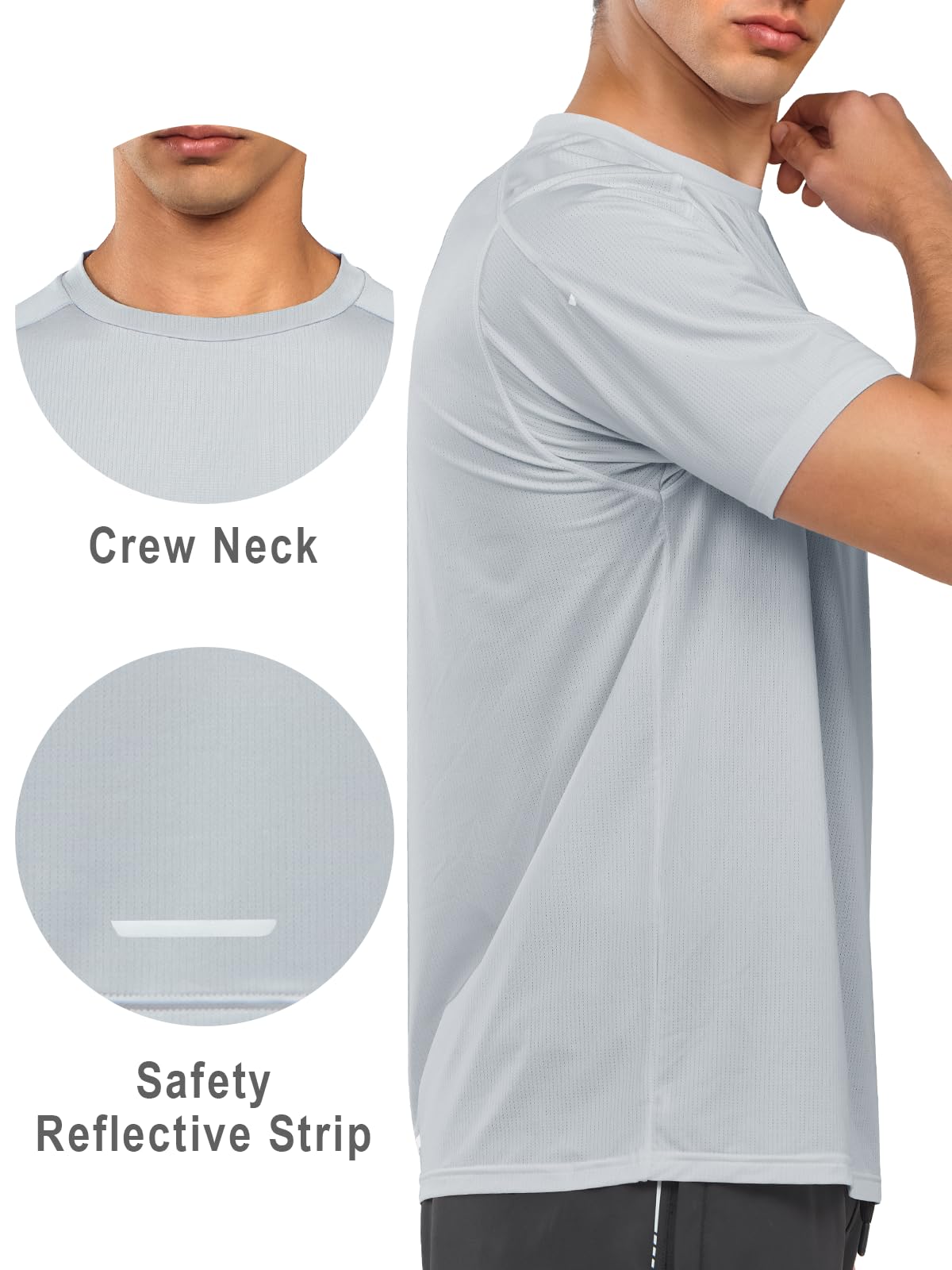 NORTHYARD Men's Athletic Running T-Shirts Quick Dry Workout Shirts Short-Sleeve Sports Gym Tee Tops Performance Activewear Lightgrey M