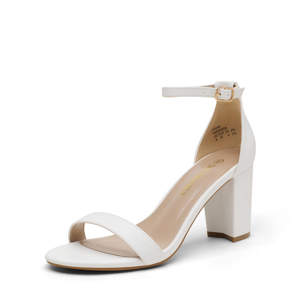 DREAM PAIRS Women's Chunk Low Heel Pump Sandals,Size 8,White/Pu,CHUNK