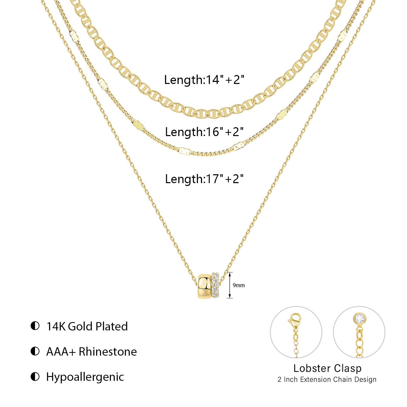 OGD Layered Necklaces for Women 14K Gold Plated Trendy Mariner Chain Dainty Circle Rondelle Pendant Choker Necklace for Women Two-Toned Cubic Zirconia Gold Necklace Stack Non Tarnish Hypoallergenic