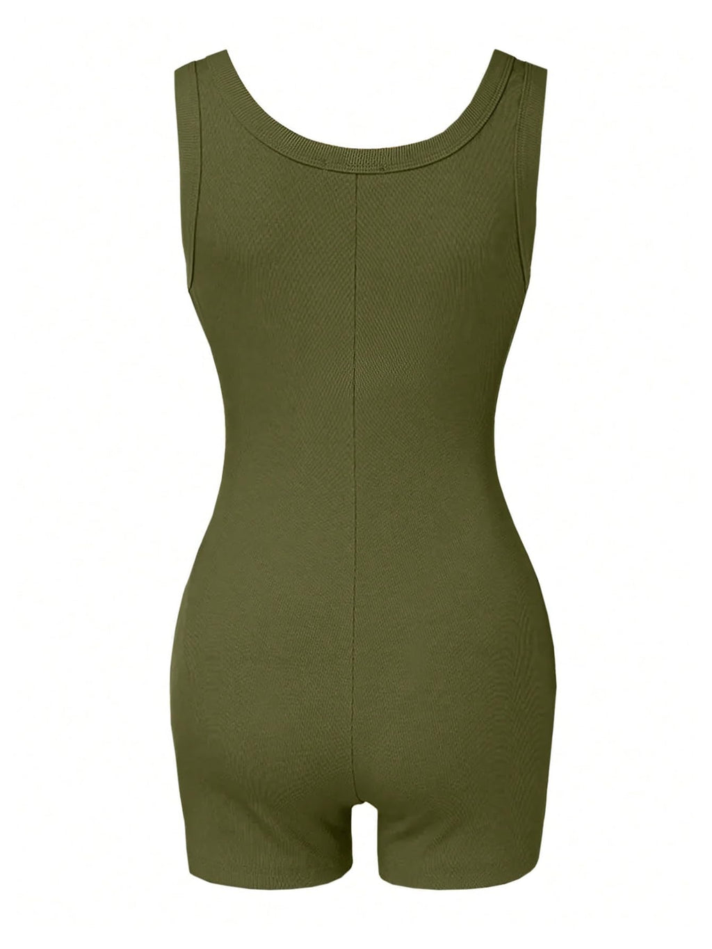 WDIRARA Women's Square Neck Sleeveless Bodycon Romper Ribbed Unitard Workout One Piece Shorts Jumpsuit Army Green Medium