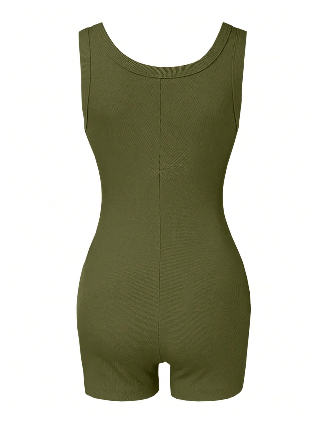 WDIRARA Women's Square Neck Sleeveless Bodycon Romper Ribbed Unitard Workout One Piece Shorts Jumpsuit Army Green Medium