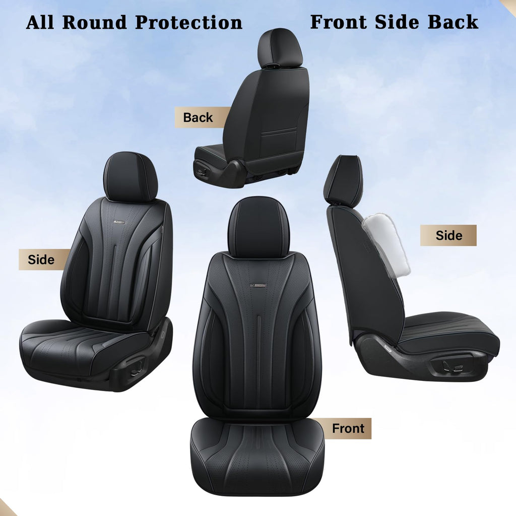 Coverado Car Seat Covers Full Set, Waterproof Nappa Leather Seat Cover for Cars, Luxury Universal Seat Cover, Front and Back Car Seat Protector Car Seat Cushion Fit for Most Cars(Black)