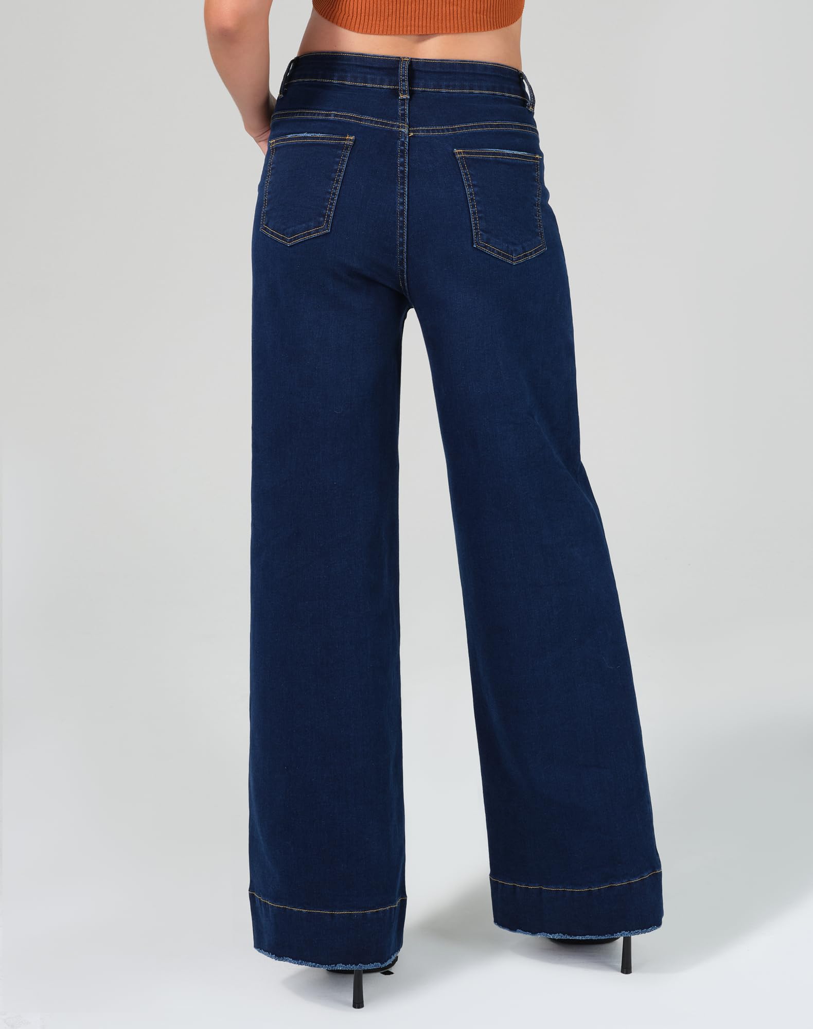 roswear Women's Wide Leg Jeans Casual High Waisted Stretchy Baggy Loose Long Trouser Jeans Classic195 Blue Large