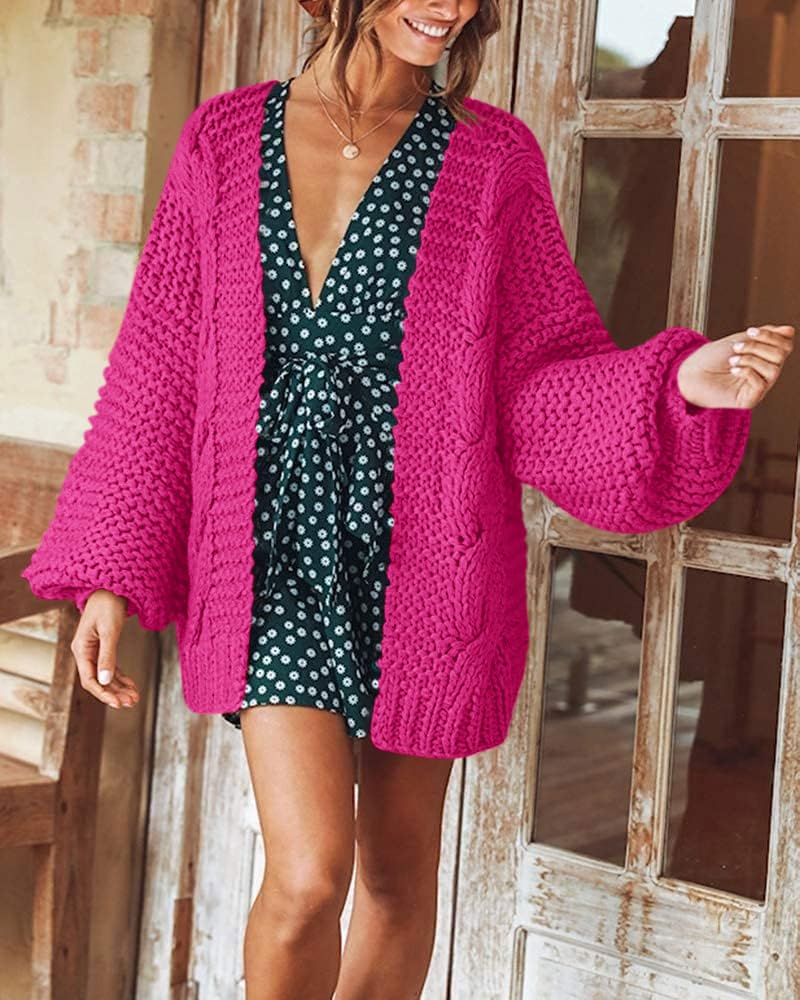 Remikstyt Womens Chunky Cardigan Cable Knit Oversized Open Front Cardigan Sweaters Rose