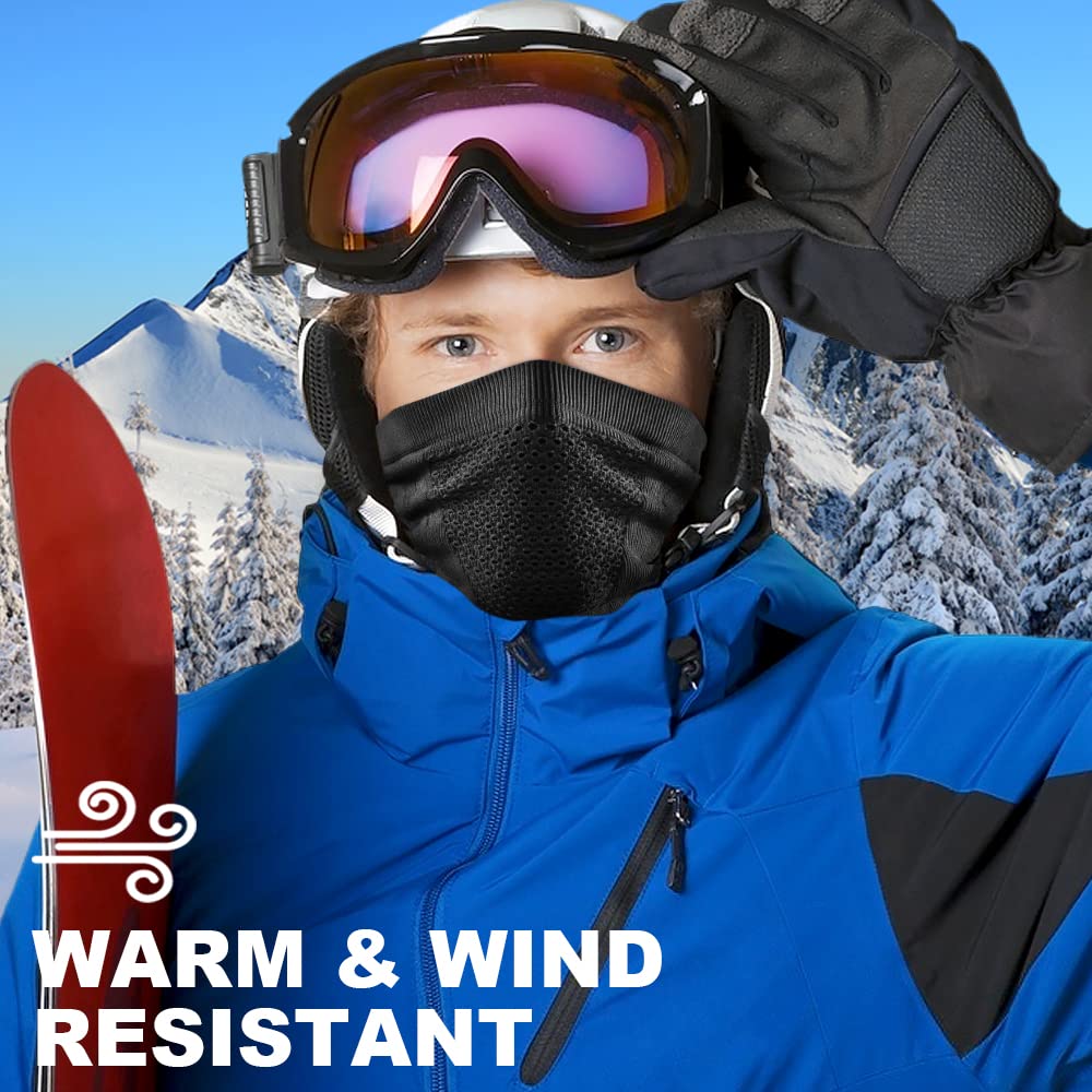 WTACTFUL Winter Neck Gaiter Neck Warmer Half Face Ski Mask Thermal Cover Shield for Cold Weather Windproof Tube Bandana Balaclava for Running Skiing Snowboarding Cycling Motorcycle Riding All Black