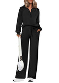 PRETTYGARDEN Women's 2025 Fall Lounge Sets Casual Half Zip Sweatshirt and Wide Leg Pants 2 Piece Outfits Sweatsuit (Black,Medium)