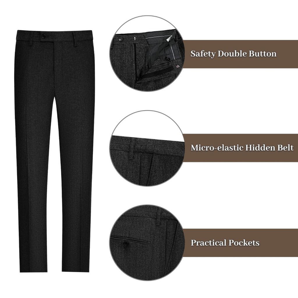 Lynerun Tweed Herringbone Suit Men 2 Piece Slim Fit Black Suits for Men Formal Double Breasted Wool Jacket Pants Set Prom Tuxedo L