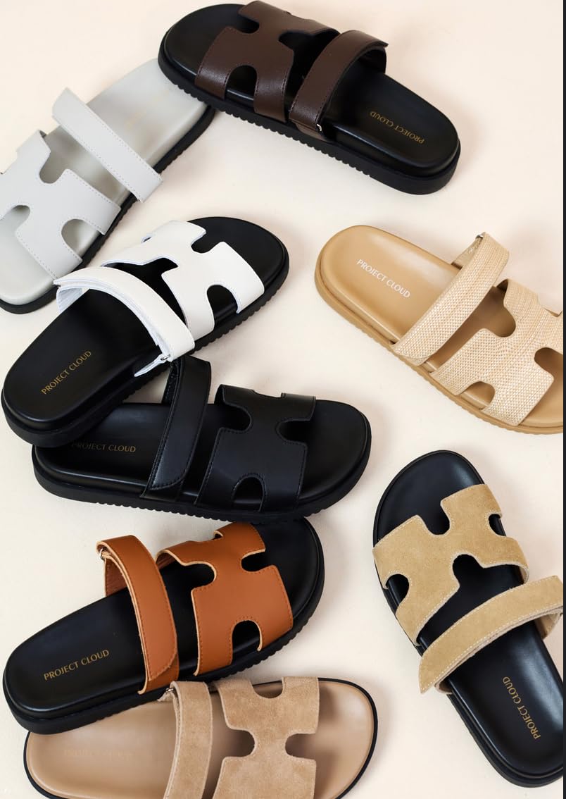 Project Cloud 100% Genuine Leather Sandals for Women Footwear - Stylish Womens Sandals with Plush & Soft Insole - Non-Slip and Water-Resistant Beach Sandals Slides for Women (Mayvy, CHOCLEATH,7.5M)