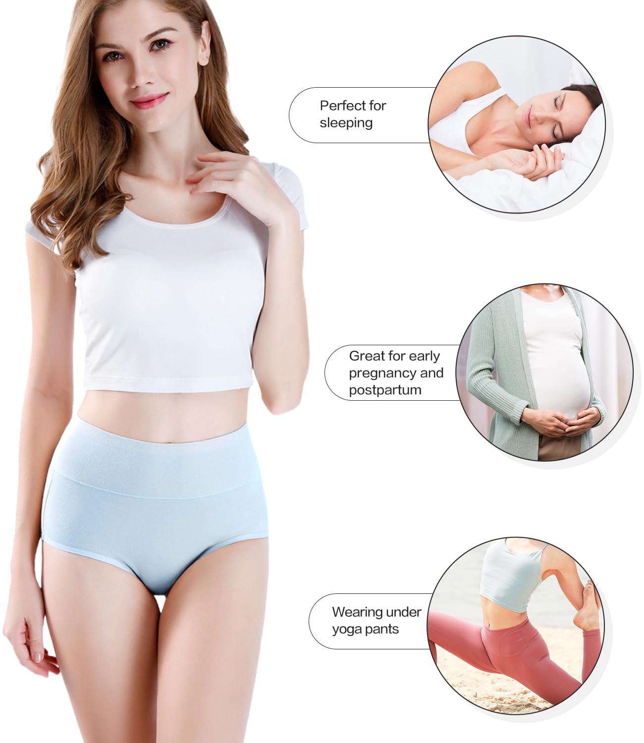 wirarpa Women's Underwear High Waisted Ladies Cotton Panties Soft Full Coverage Briefs 5 Pack Multicolor 2X-Large