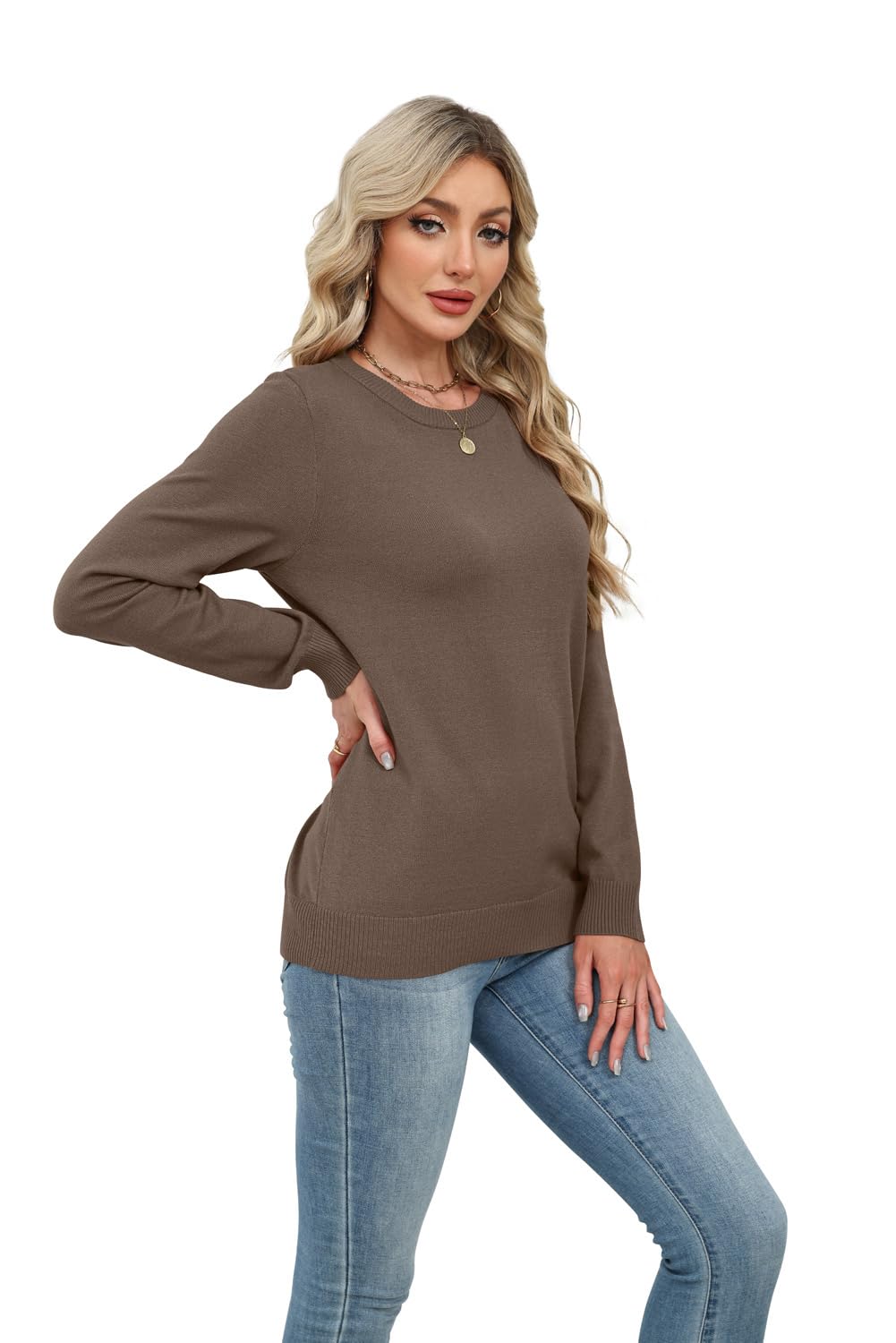 WIHOLL Chocolate Brown Fall Clothes Puff Sleeve Sweaters for Women Trendy Casual Tops for Teachers Travel Vacation Airport Fall Outfits Fashion 2026 L
