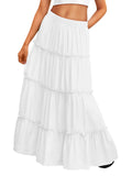 Trendy Queen Beach Vacation Clothes Maxi Skirts for Women Summer Outfits Maxi Skirt 2026 White Dress Longe Flowy Boho Dresses with Pockets S